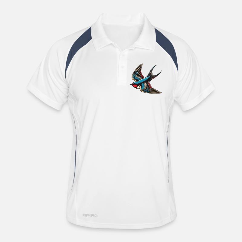 Swallow bird blue red plumage and tan wings Men's Polo breathable