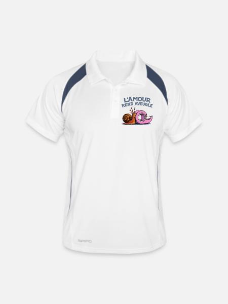 L’amour rend aveugle – humour escargot scotch - Polo respirant Homme - blanc/marine - Devant