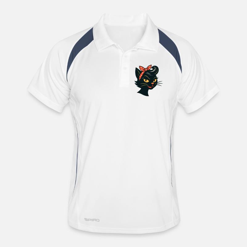 Sort kat i 50'er retro-stil - Polo til herrer åndbar - hvid/marineblå