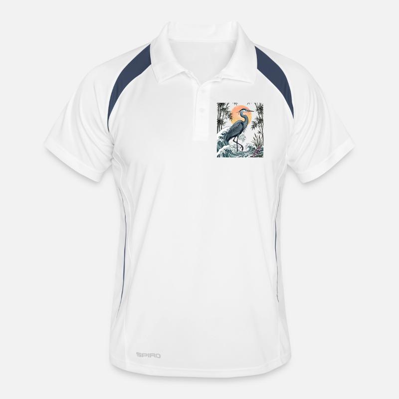 Große Blaureiher Great Wave Küstentierkunst Männer Polo atmungsaktiv