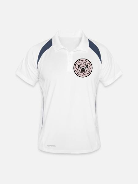 Mops Hund Donut Süßigkeiten - Männer Polo atmungsaktiv - Weiß/Navy - Vorne