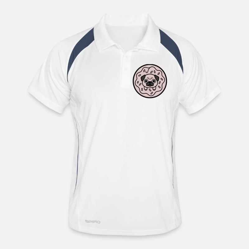 Mops Hund Donut Süßigkeiten - Männer Polo atmungsaktiv - Weiß/Navy