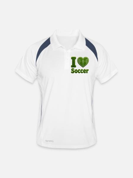 J’adore la conception de terrains de football en gazon et cœur - Polo respirant Homme - blanc/marine - Devant