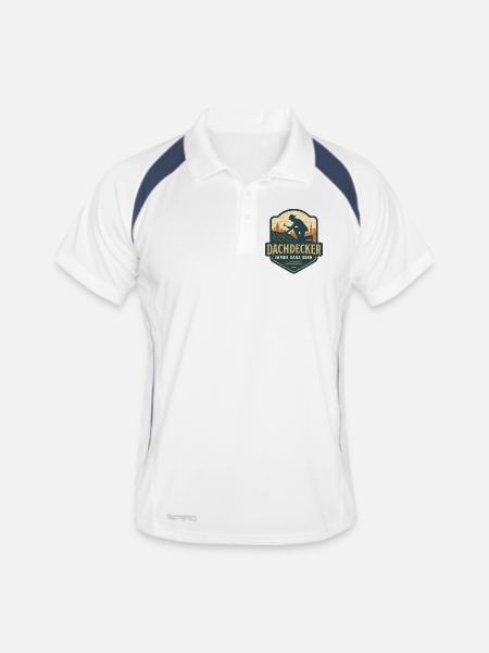 Dachdecker Logo - Ganz Oben - Männer Polo atmungsaktiv - Weiß/Navy - Vorne