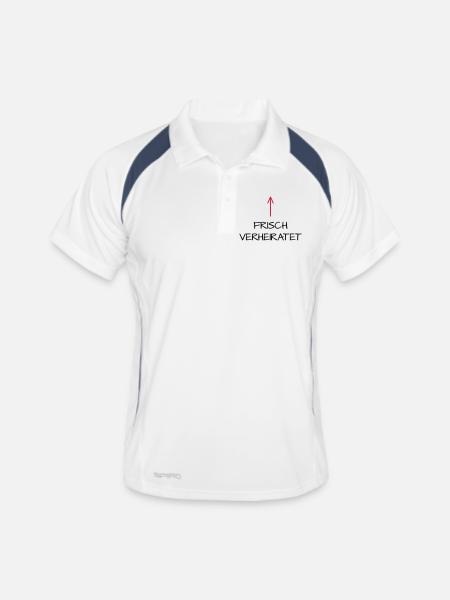 Frisch verheiratet Flitterwochen Hochzeitsreise - Männer Polo atmungsaktiv - Weiß/Navy - Vorne