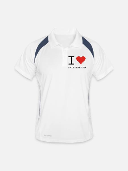 I LOVE SWITZERLAND - Männer Polo atmungsaktiv - Weiß/Navy - Vorne