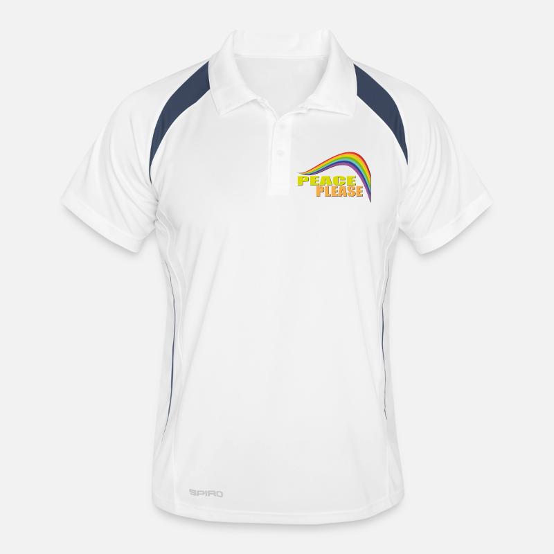 PEACE PLEASE with Rainbow - Männer Polo atmungsaktiv - Weiß/Navy