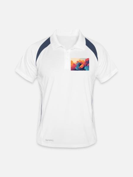 Abstrakte Formen von farbigen Wolken - Männer Polo atmungsaktiv - Weiß/Navy - Vorne