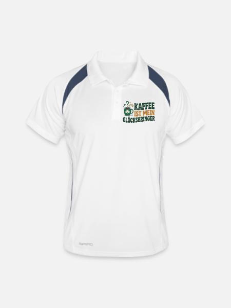 Kaffee ist mein Glücksbringer - Männer Polo atmungsaktiv - Weiß/Navy - Vorne