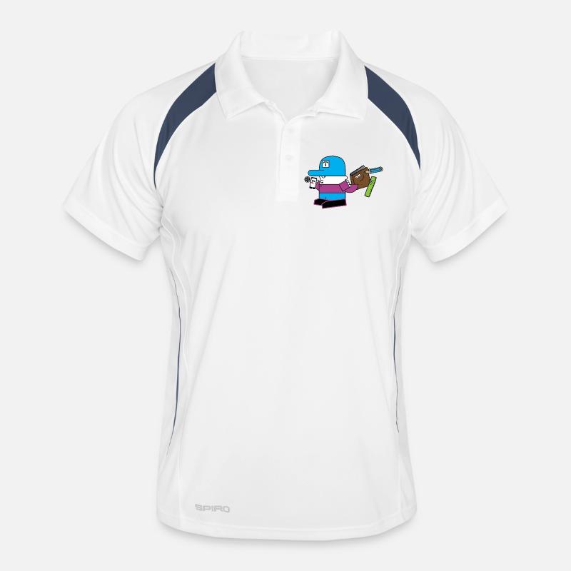 Blaues Maskottchen mit Schreibwaren-Sidekick - Männer Polo atmungsaktiv - Weiß/Navy