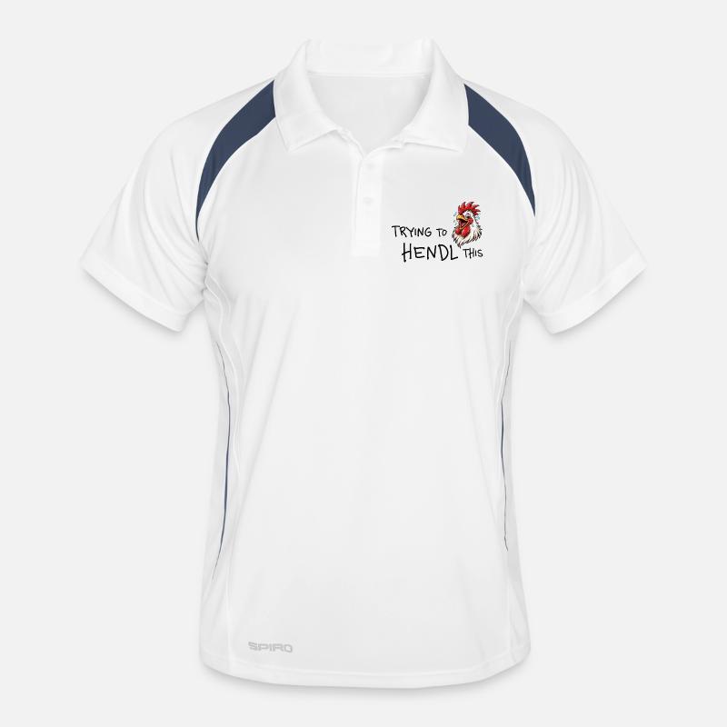 Trying to hendl this – Funny Chicken Word Game Men's Polo breathable
