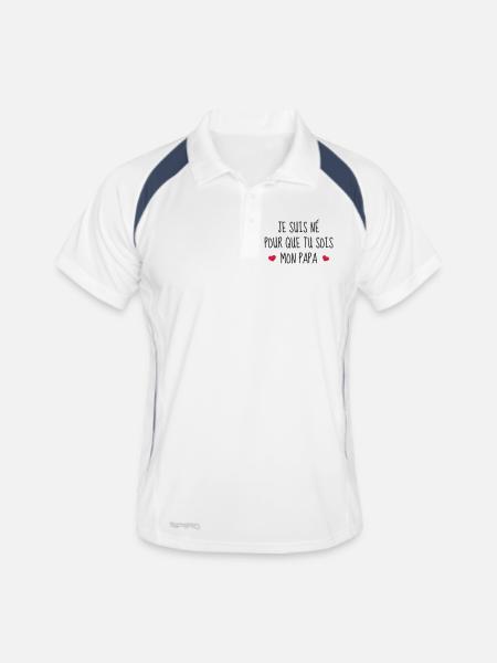 Bébé - Naissance - Papa - Fête des Pères - Polo respirant Homme - blanc/marine - Devant