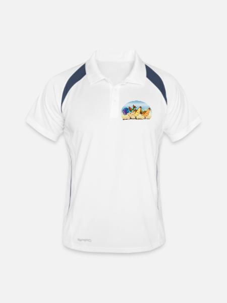Hahn und Hühner - Männer Polo atmungsaktiv - Weiß/Navy - Vorne