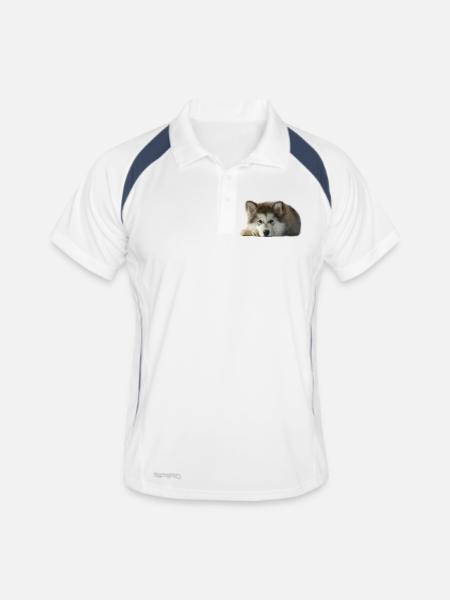 Maia Malamute Welpe - Männer Polo atmungsaktiv - Weiß/Navy - Vorne