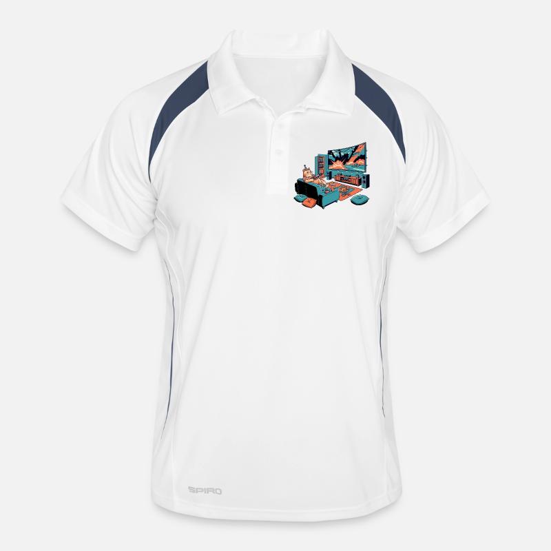 Dicke Sofakatze Chips TV Kino Abend Katze Motiv Männer Polo atmungsaktiv