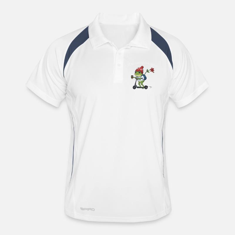 Frosch auf Roller — Überdenken - Männer Polo atmungsaktiv - Weiß/Navy
