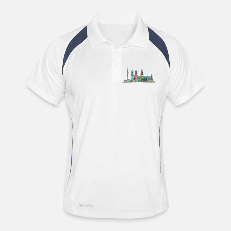 Münchner Stadtskyline Marienplatz Moderne Linienkunst - Männer Polo atmungsaktiv - Weiß/Navy
