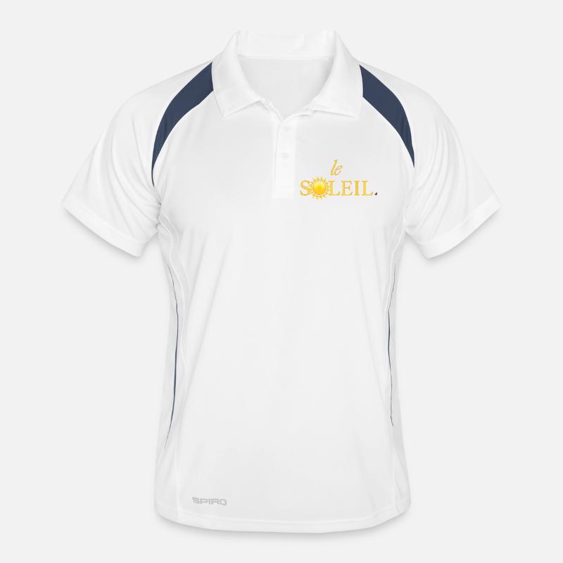Golden sun illustration embedded in word Men's Polo breathable
