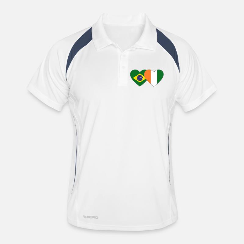 Brasillien_Elfenbeinküste_Flagge_Herz Polo respirant Homme