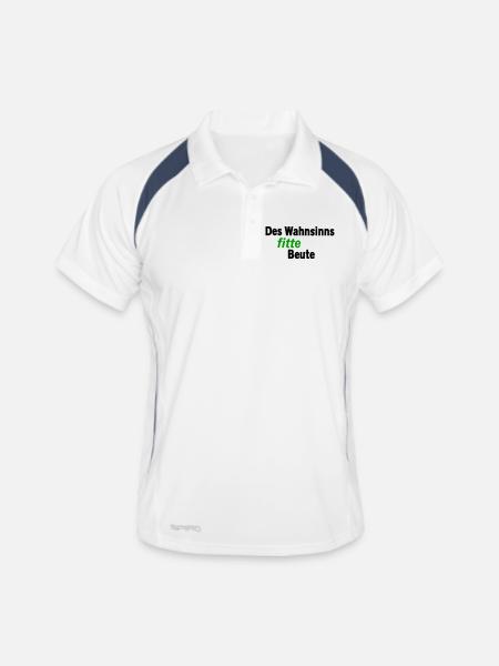 Wahnsinns fitte Beute - Männer Polo atmungsaktiv - Weiß/Navy - Vorne