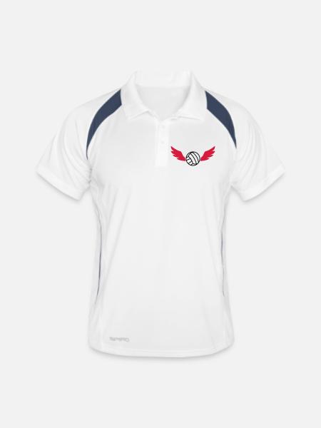 Volleyball - Volley Ball - Sport - Sportsman - Männer Polo atmungsaktiv - Weiß/Navy - Vorne