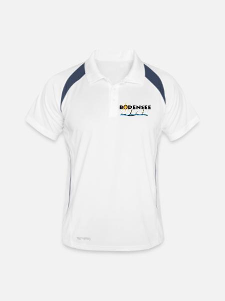 Bodensee - Sonnen T-Shirt - Männer Polo atmungsaktiv - Weiß/Navy - Vorne