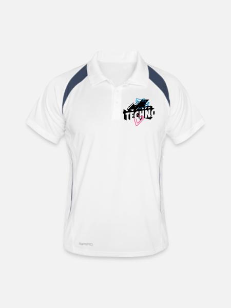 Techno Musik - Männer Polo atmungsaktiv - Weiß/Navy - Vorne