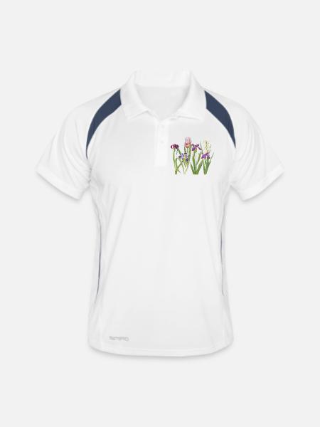 Iris sauvage et orchidée design botanique - Polo respirant Homme - blanc/marine - Devant