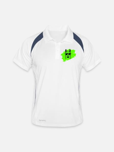 Llama or alpaca with sunglasses in neon style - Men's Polo breathable - white/navy - Front
