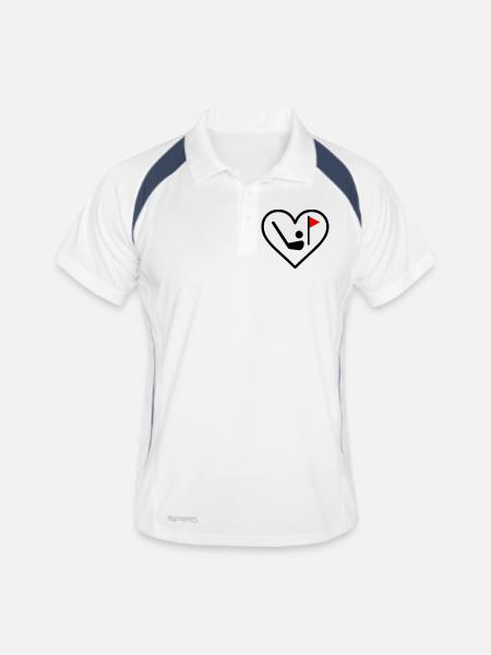 Golf Heart Club Ball Sport Geschenk - Männer Polo atmungsaktiv - Weiß/Navy - Vorne