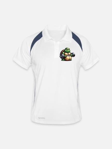 Grimmige Schildkröte Hantel Training Workout - Männer Polo atmungsaktiv - Weiß/Navy - Vorne