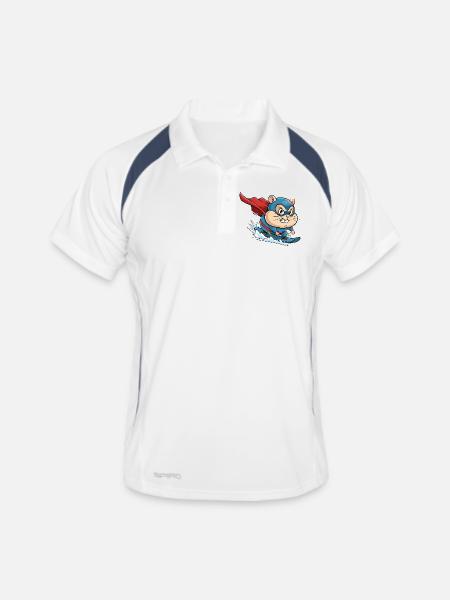 Dessin animé de super-héros hamster surf skate - Polo respirant Homme - blanc/marine - Devant