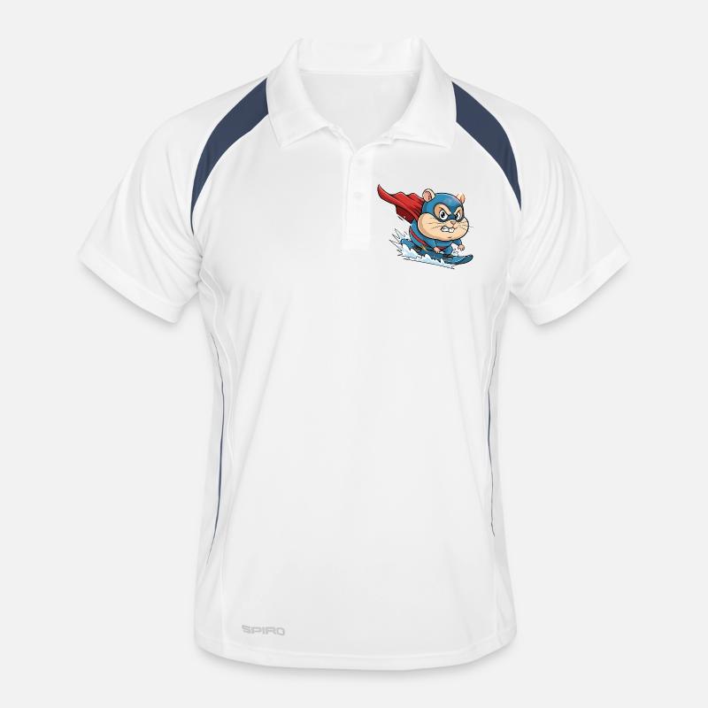 Cartone animato con criceti e surf skate con supereroi - Polo traspirante per uomo - bianco/navy