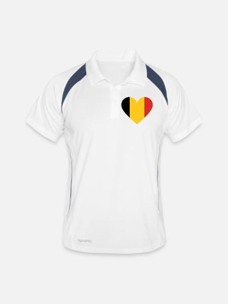 Gelb-rotes dreikoloriges Herz - Männer Polo atmungsaktiv - Weiß/Navy - Vorne