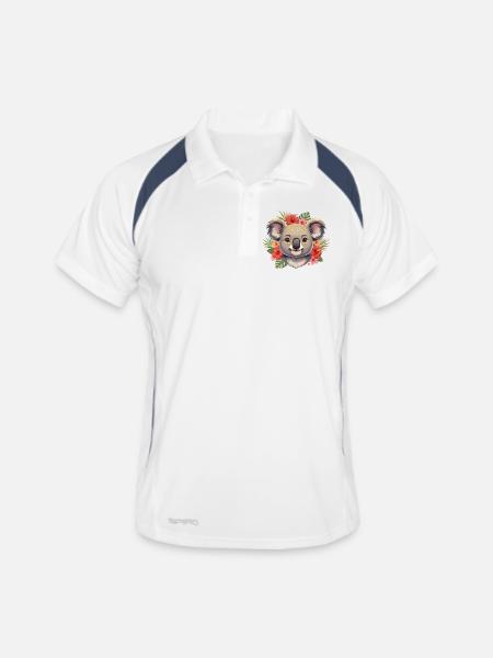 Koala avec une couronne de fleurs - Polo respirant Homme - blanc/marine - Devant