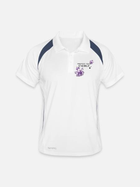 Amas de cristaux violets sur fond noir - Polo respirant Homme - blanc/marine - Devant