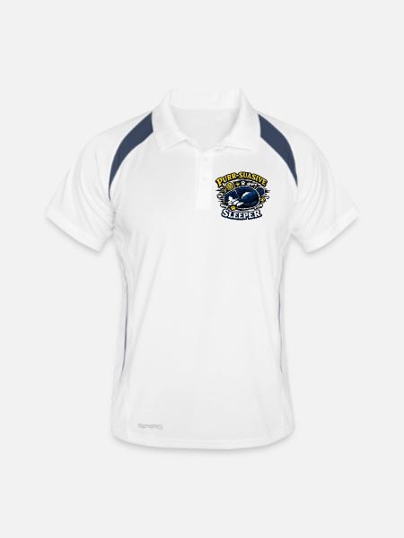Purr-Suasive Sleeper Katze - Männer Polo atmungsaktiv - Weiß/Navy - Vorne