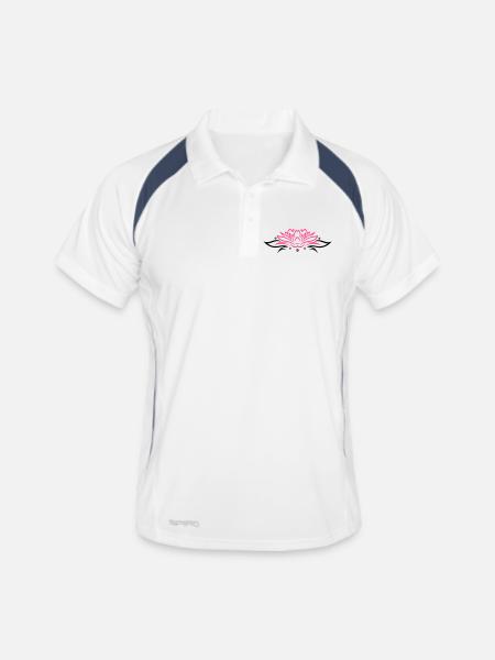 Lotus, Lotusblüte mit Blättern - Männer Polo atmungsaktiv - Weiß/Navy - Vorne