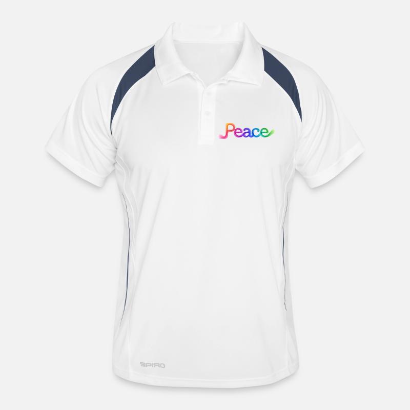 Farbige Peace-Schrift im Pfeildesign - Männer Polo atmungsaktiv - Weiß/Navy