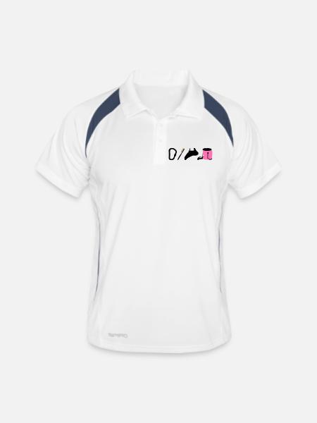 Kletterlogo Boulderemblem Kletterschuhe Bürste - Männer Polo atmungsaktiv - Weiß/Navy - Vorne