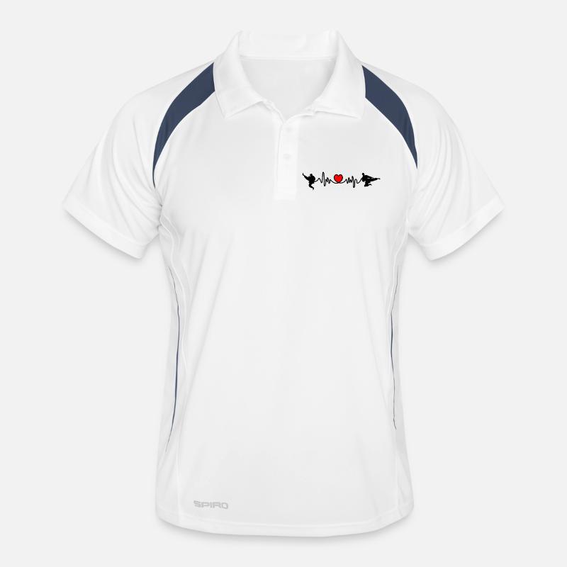 Karate Cardio oder Herzfrequenz mit Karate-Kicks - Männer Polo atmungsaktiv - Weiß/Navy