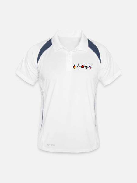 Cardio coeur avec drapeau Allemagne et drapeau République tchèque - Polo respirant Homme - blanc/marine - Devant