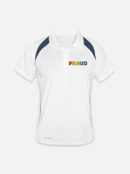 Regenbogen proud schwarz - Männer Polo atmungsaktiv - Weiß/Navy - Vorne