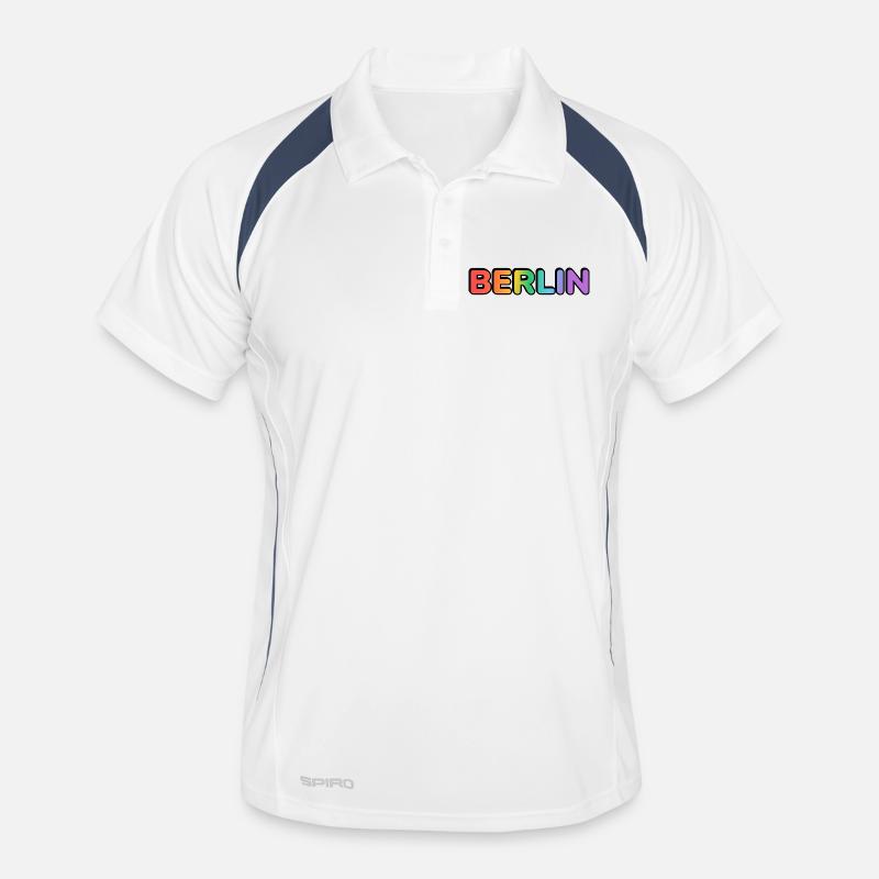 Berlin Rainbow Gradient Letters LGBT - Männer Polo atmungsaktiv - Weiß/Navy