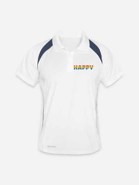Pride Regenbogen Tshirt happy | LGBT lgbtqi queer - Männer Polo atmungsaktiv - Weiß/Navy - Vorne