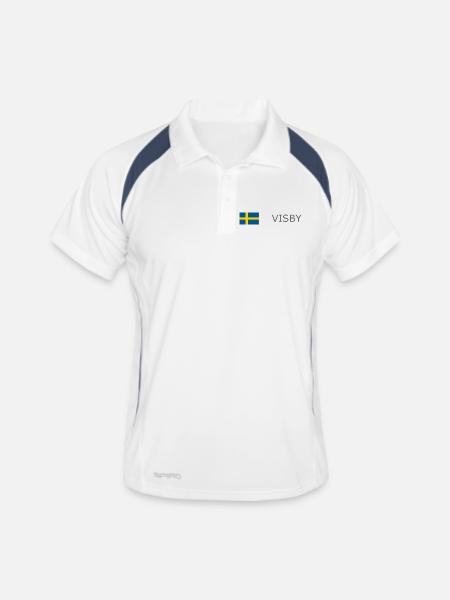 Sweden Flag - Visby - Sverige - Schweden - Männer Polo atmungsaktiv - Weiß/Navy - Vorne