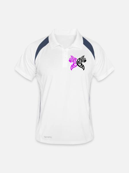 Katzen Tribal Kater Design - Männer Polo atmungsaktiv - Weiß/Navy - Vorne