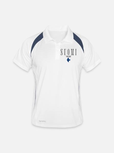 Ursprünglich aus Finnland, geboren in Finnland - Männer Polo atmungsaktiv - Weiß/Navy - Vorne