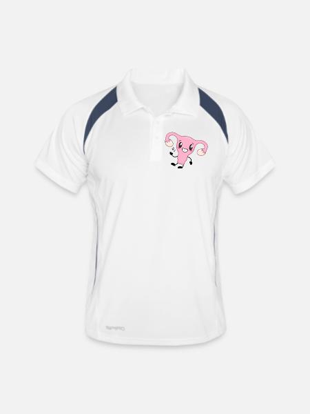 Dessin animé de l’utérus rose - Polo respirant Homme - blanc/marine - Devant