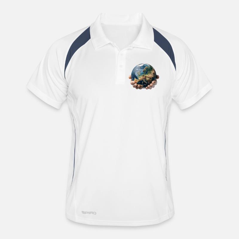 Earth in Hands: Global Responsibility - Men's Polo breathable - white/navy